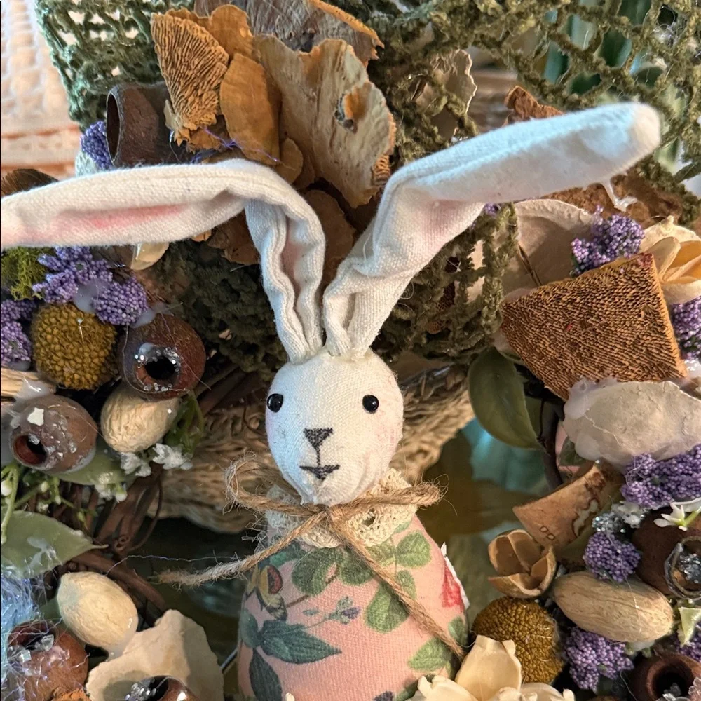 Charming Spring Bunny Wreath with Floral Accents